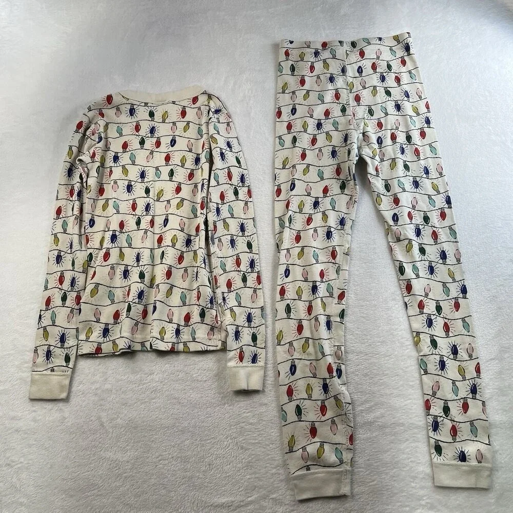 Hanna Andersson US 12 Bright Bulbs Long John Holiday Pajama‎ Set Boy Girl Unisex
